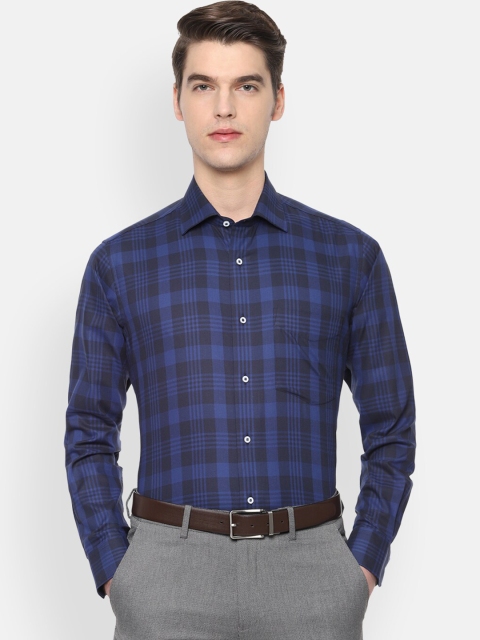 Van Heusen Men Navy Blue Regular Fit Checked Formal Shirt