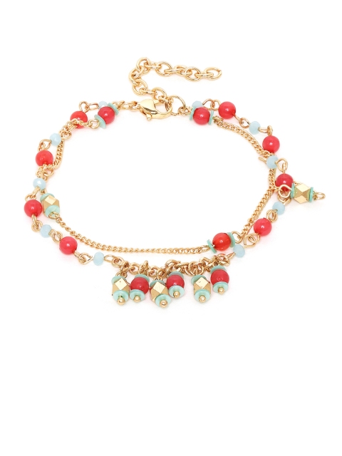 Chumbak Gold & Red Candied Charms Anklet