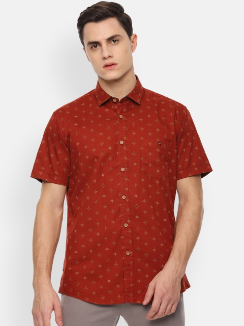 Louis Philippe Jeans Men Red Slim Fit Printed Casual Shirt