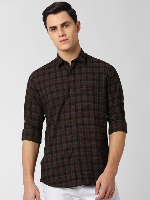 Peter England Casuals Men Brown & Black Slim Fit Checked Casual Shirt