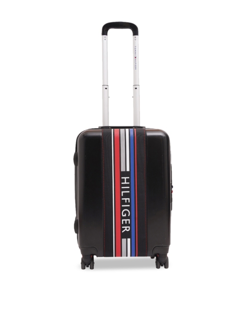 Tommy Hilfiger Unisex Black & Red Printed Hard-Sided Large Trolley Suitcase
