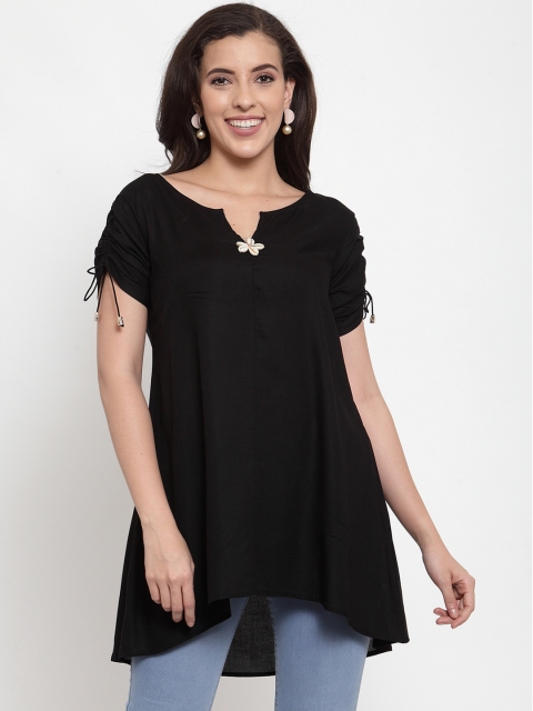 Just Wow Women Black Solid High-Low Tunic