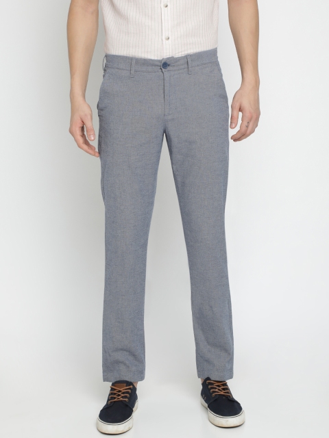 Crocodile Men Blue Smart Slim Fit Solid Regular Trousers