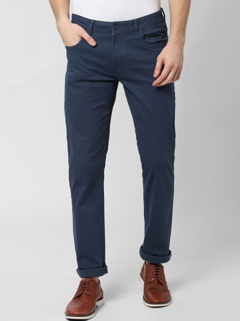 Peter England Casuals Men Navy Blue Slim Fit Solid Regular Trousers