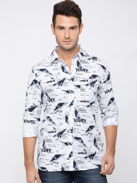 Globus Men White & Black Regular Fit Printed Casual Shirt