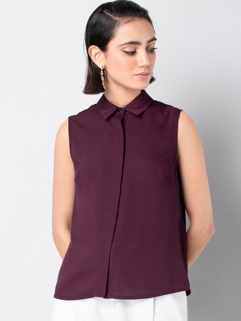 FabAlley Women Burgundy Solid Shirt Style Top