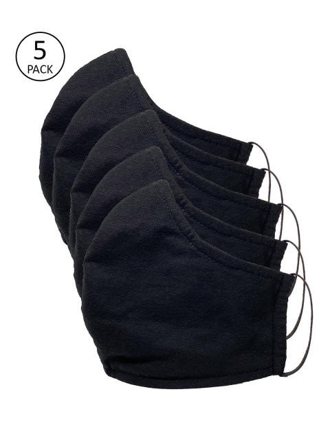 Sera Unisex Pack Of 5 Solid 3-Ply Cloth Mask, Black