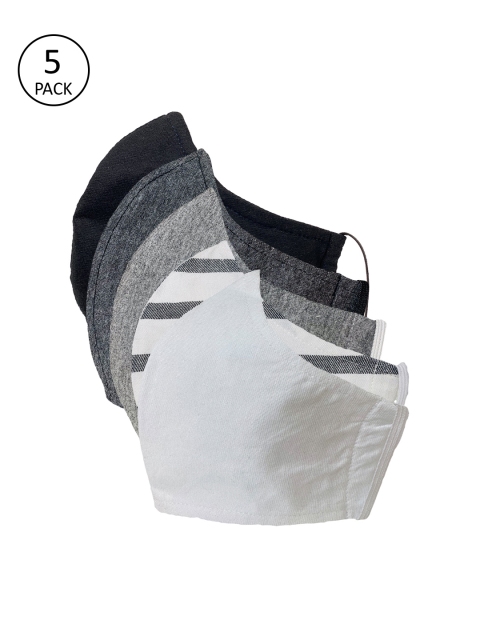 Sera Unisex 5 Pcs Printed 3-Ply Reusable Outdoor Fabric Masks, Grey