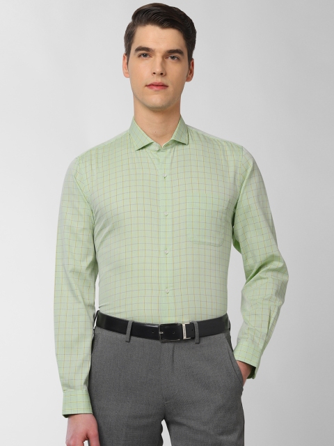 Peter England Men Green Slim Fit Checked Formal Shirt