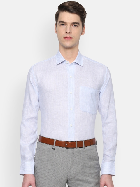 Luxure by Louis Philippe Men Blue Regular Fit Solid Pure Linen Formal Shirt