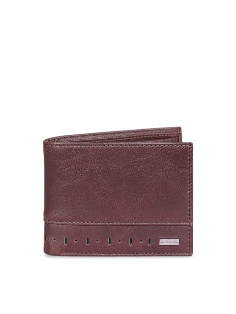 Justanned Men Brown Solid Leather Two Fold Wallet
