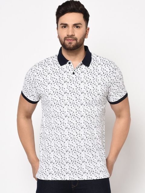 98 Degree North Men White & Navy Blue Printed Polo Collar T-shirt