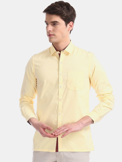Excalibur Men Yellow Slim Fit Self Design Formal Shirt