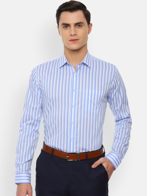 Van Heusen Men Blue & White Slim Fit Striped Formal Shirt