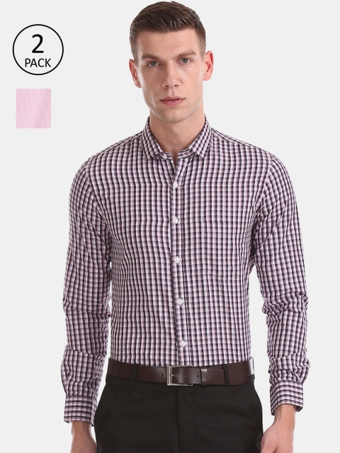 Excalibur Men Pack of 2 Assorted Regular Fit Solid Formal Shirts