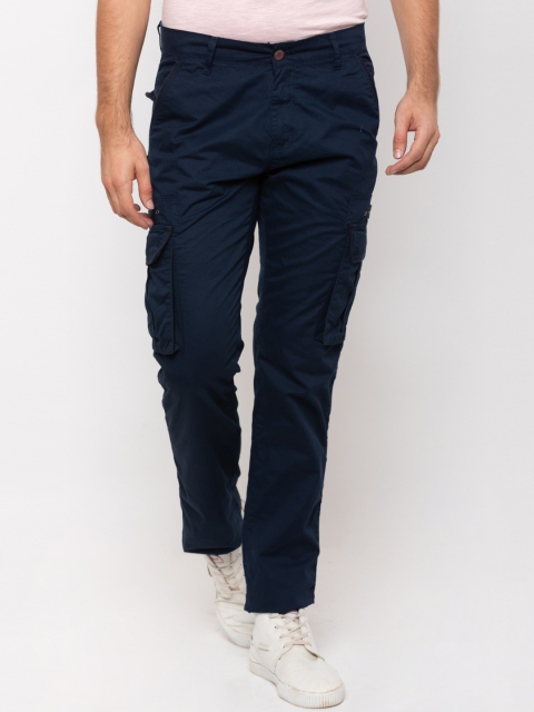 Globus Men Navy Blue Slim Fit Solid Cargos