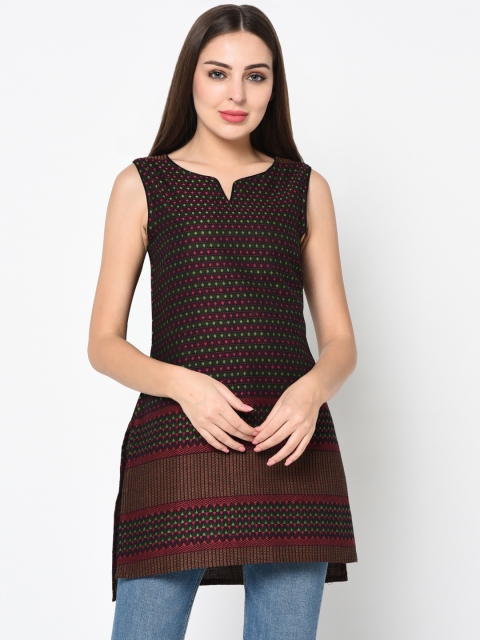 FLAVIDO Women Black Printed Straight Kurta