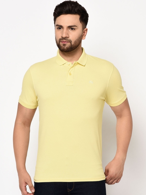 98 Degree North Men Yellow Solid Polo Collar T-shirt