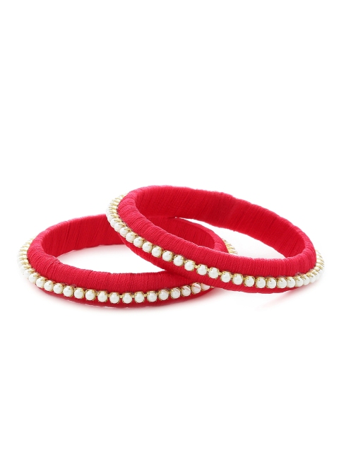 AKSHARA Set Of 2 Red & Gold-Toned Handcrafted Silk Thread Bangles