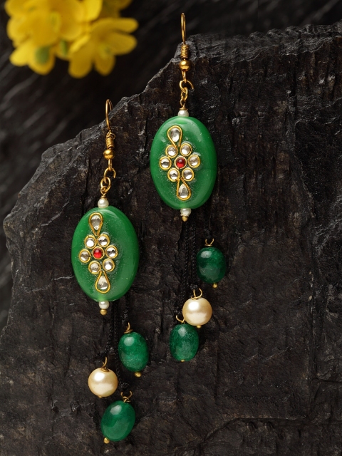 DUGRISTYLE Green Gold-Plated Classic Drop Earrings