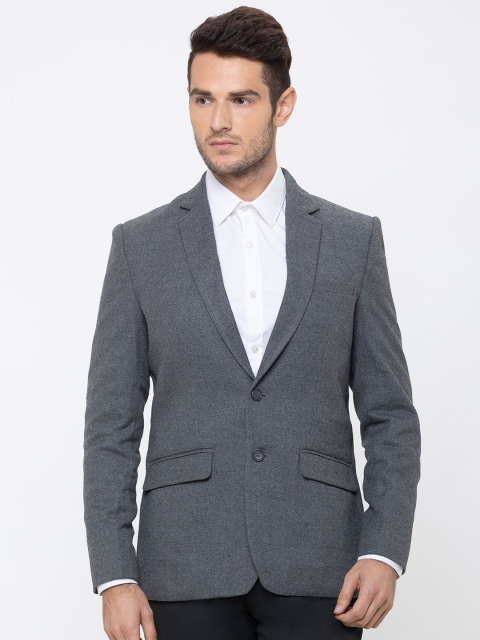 Globus Men Grey Self-Design Single-Breasted Casual Pure Cotton Blazer
