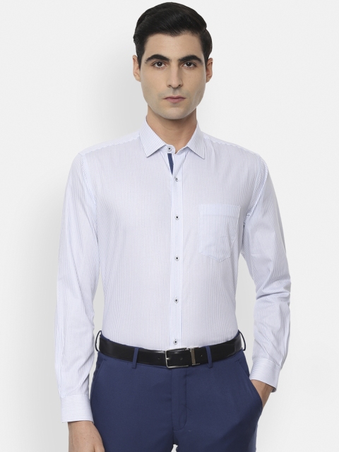 Van Heusen Men White & Blue Regular Fit Striped Formal Shirt