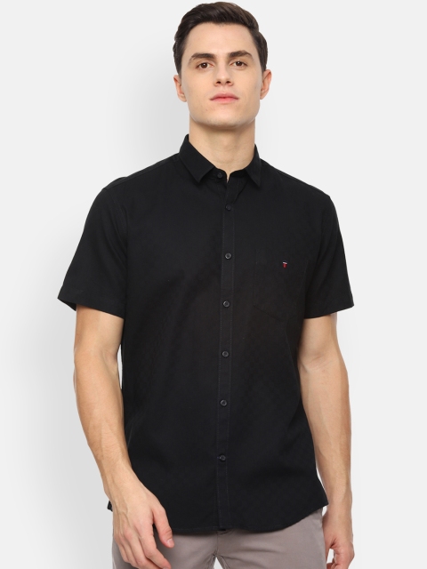 Louis Philippe Sport Men Black Slim Fit Self Design Semiformal Shirt
