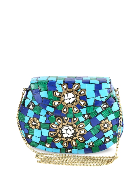 VOILA Blue & Green Embellished Purse Clutch