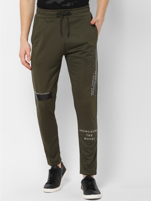 SKULT by Shahid Kapoor Men Olive Green Printed Slim-Fit Track Pants