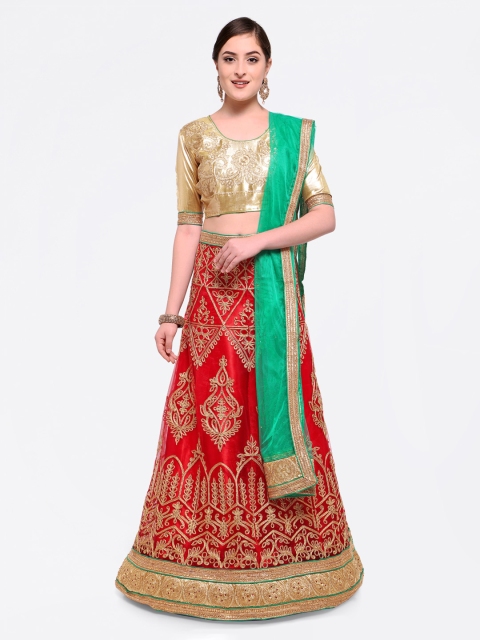 MANVAA Women Red & Gold Embroidered Semi-Stitched Lehenga & Unstitched Choli with Dupatta
MANVAA Women Red & Gold Embroidered Semi-Stitched Lehenga & Unstitched Choli with Dupatta
