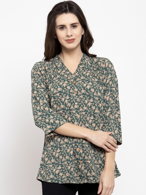 Ayaany Women Green & Beige Floral Printed Top