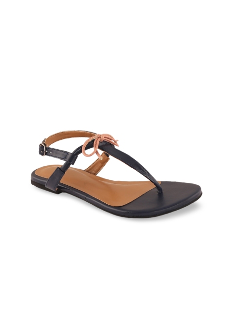 Siendo Desi Women Blue & Tan Brown Colourblocked T-Strap Flats