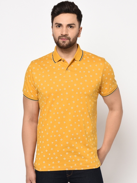 98 Degree North Men Mustard Yellow & White Printed Polo Collar T-shirt