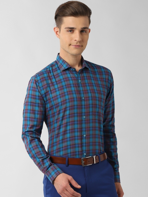 Peter England Men Blue Regular Fit Checked Formal Shirt