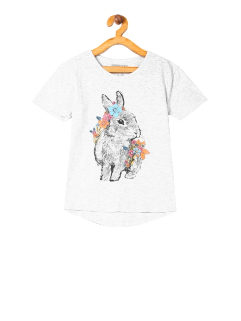 Cherokee Girls Off-White Printed Round Neck T-shirt