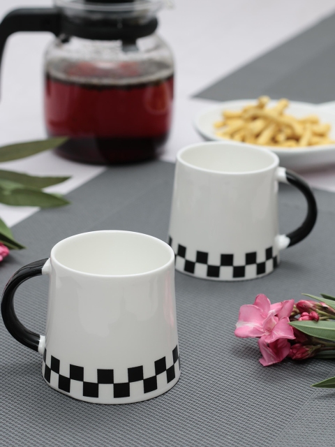 JCPL Set Of 6 White & Black Printed Porcelain Coffee/Tea Cups