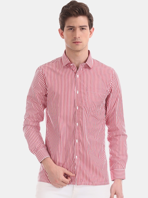 Excalibur Men Red & White Regular Fit Striped Formal Shirt