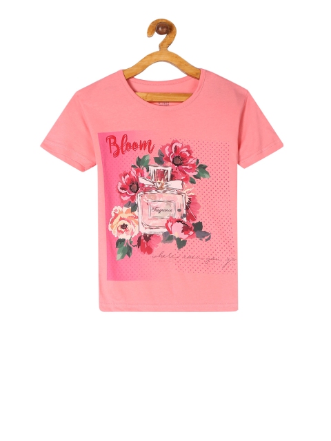 Cherokee Girls Pink Printed Round Neck T-shirt