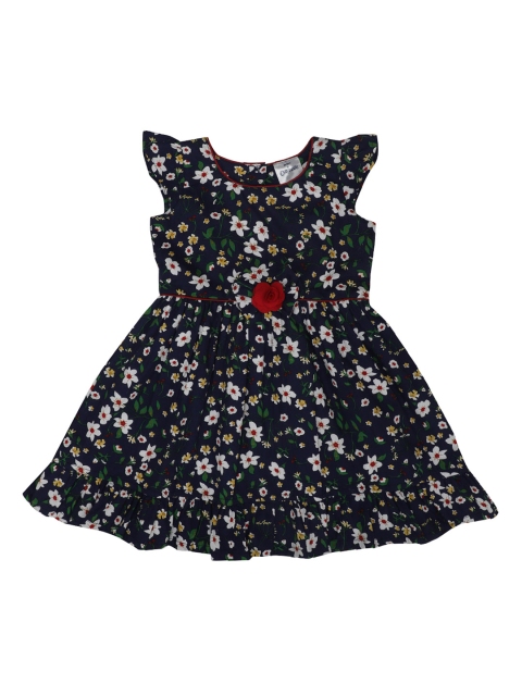 Doodle Girls Navy Blue Printed Fit and Flare Dress