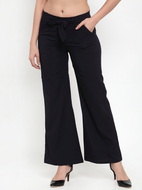 Westwood Women Navy Blue Relaxed Loose Fit Solid Parallel Trousers