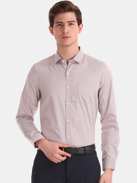 Excalibur Men Brown & Off-White Regular Fit Striped Formal Shirt