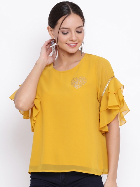 ALL WAYS YOU Women Yellow Embellished Top