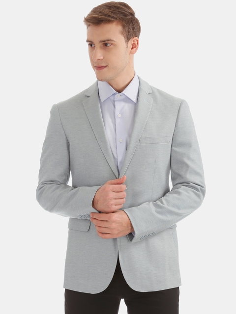 AD By Arvind Men Grey Solid Slim-Fit Single-Breasted Blazer