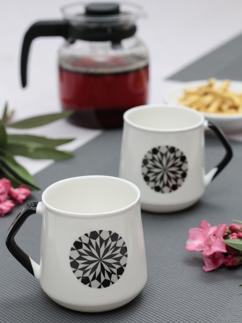 JCPL Set Of 6 White & Black Printed Porcelain Coffee Mugs
