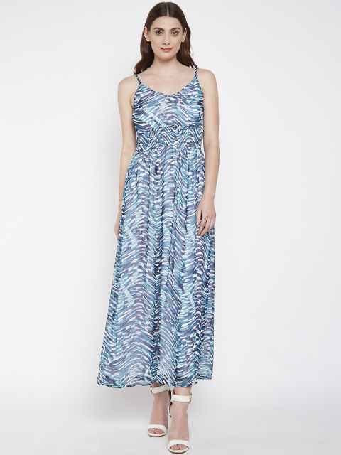 Oxolloxo Women Blue & White Printed Maxi Dress