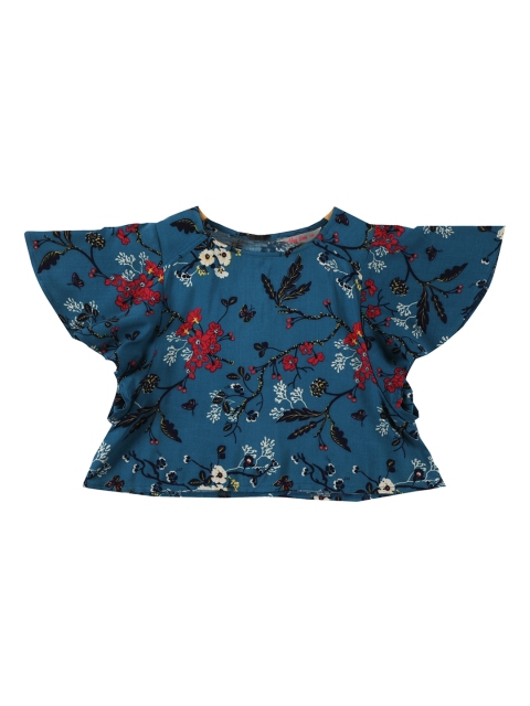 Budding Bees Girls Teal Blue & Black Printed A-Line Top