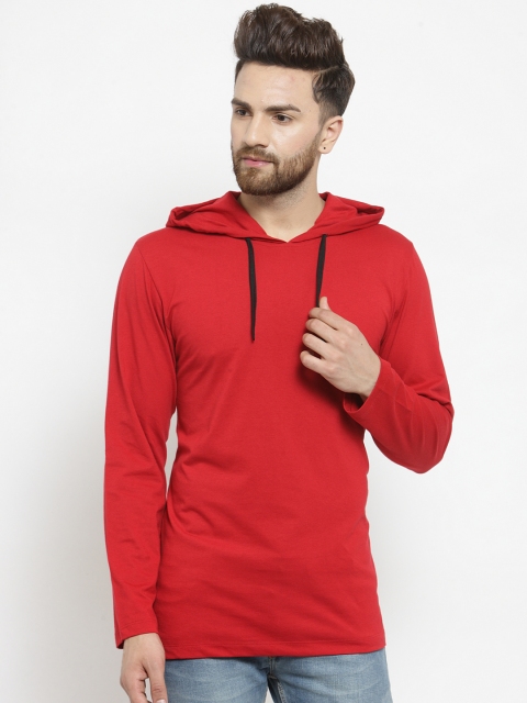 Kalt Men Red Solid Hood T-shirt