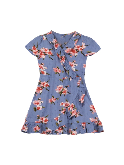 Budding Bees Girls Blue Printed Fit and Flare Dress