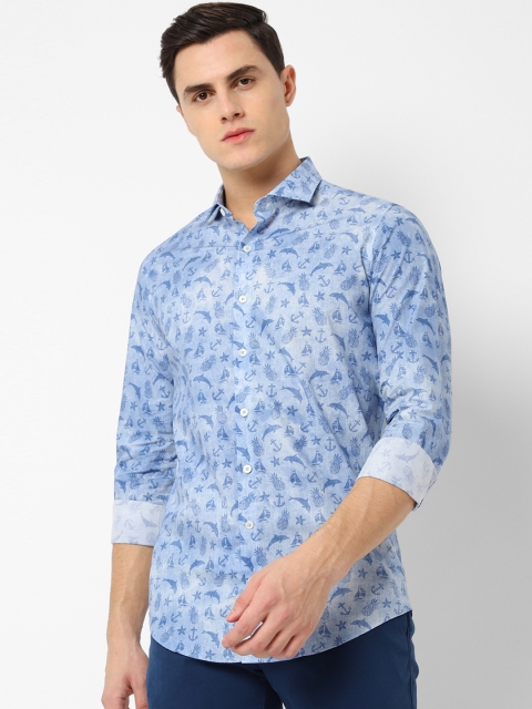 SIMON CARTER LONDON Men Blue Slim Fit Printed Casual Shirt