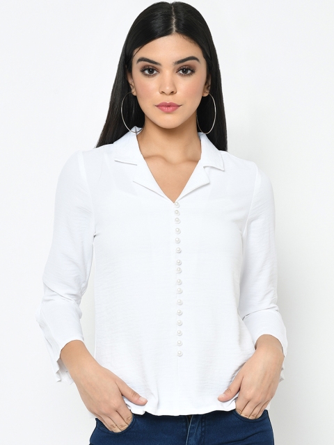 Latin Quarters Women White Solid Shirt Style Top